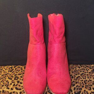 Red Faux Suede Boots - Size 9.5 with 3" heels